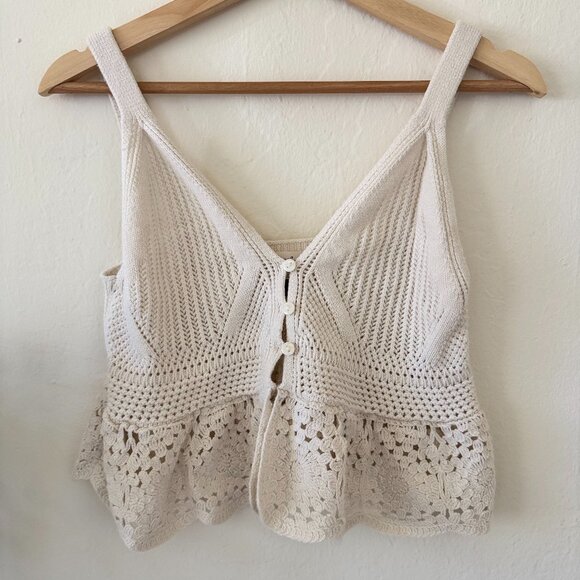 🤍 Universal Thread Crochet Peplum Tank Top – Cream (Size S) 🤍 - Picture 1 of 5